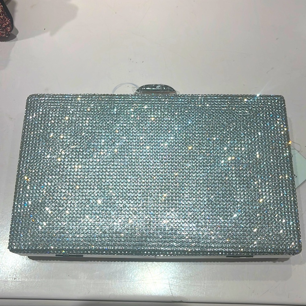 Diamond Rhinestone Silver sparkle bridal prom wedding hard case bridal bag - Picture 1 of 3